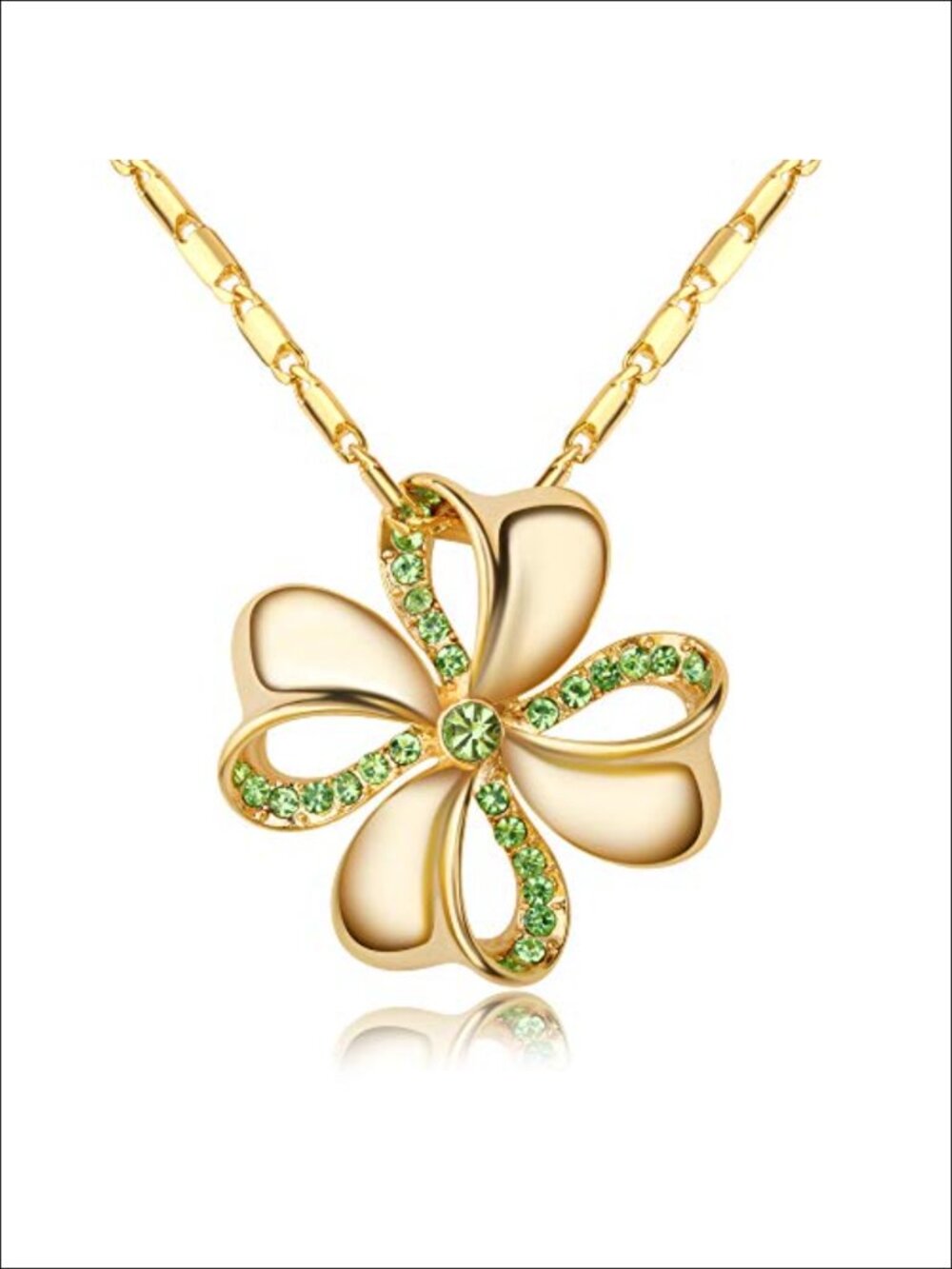 Four Leaf Clover Pendant Necklace Gold Plated with Green Austrian Crystal